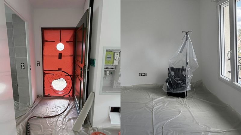 Porte soufflante en place et ouvrages protégés, chantier de maisons individuelles